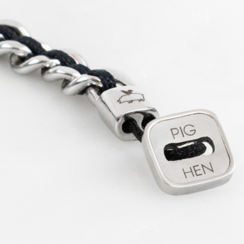 Pig& Hen, bracelet Catena Curb, navy-silver, braided nylon, closure button, front, navy | silver, detail button closure